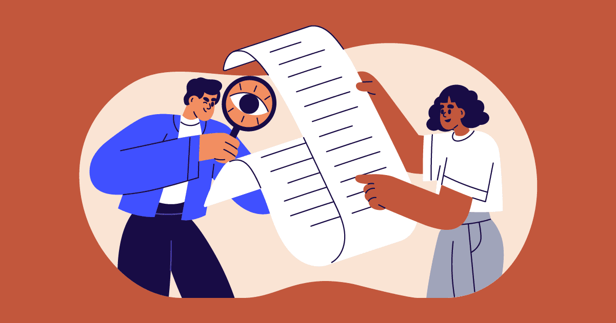 Cartoon of two people looking at list together