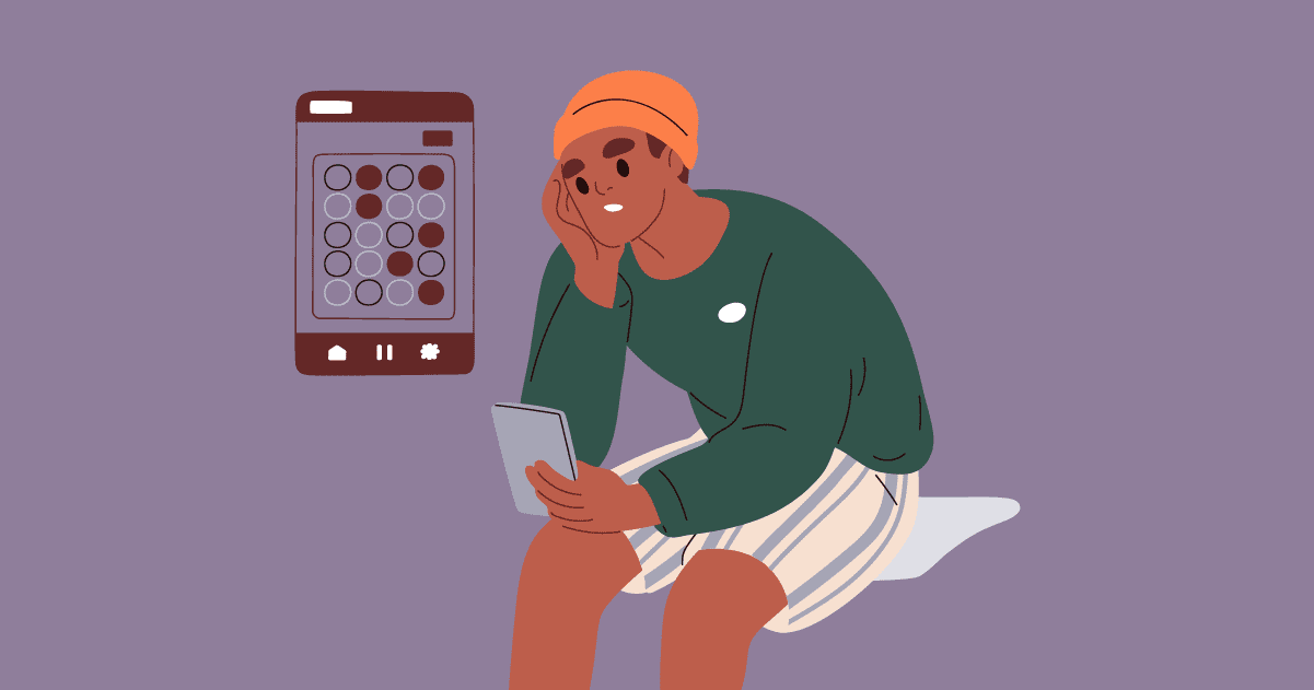 Cartoon of person on phone.