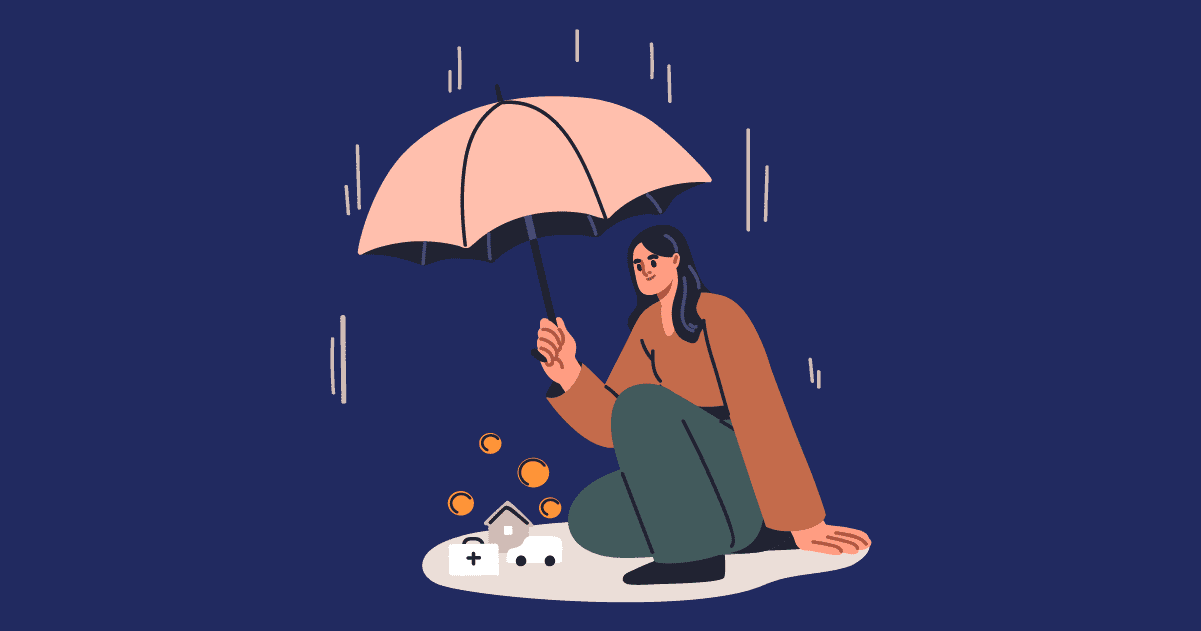Cartoon of person holding umbrella over themself.