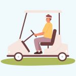 A human ride a golf cart at the golf course
