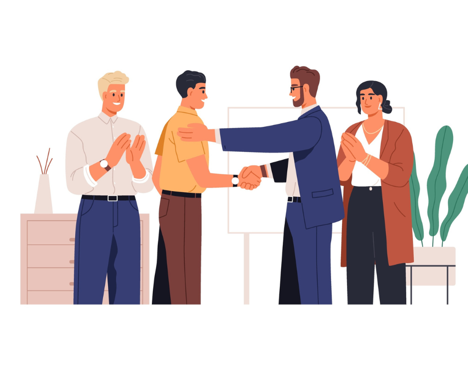 Employees shaking hands