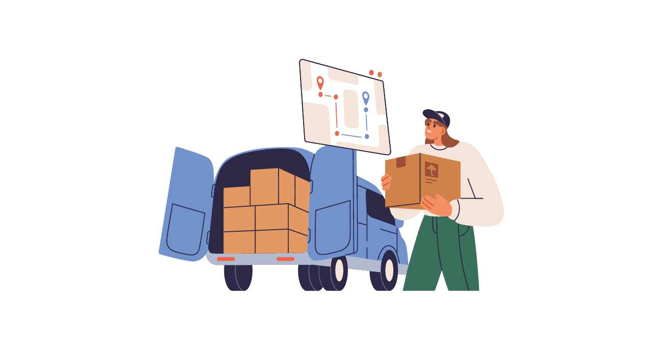 Warehouse worker loading truck with boxes.