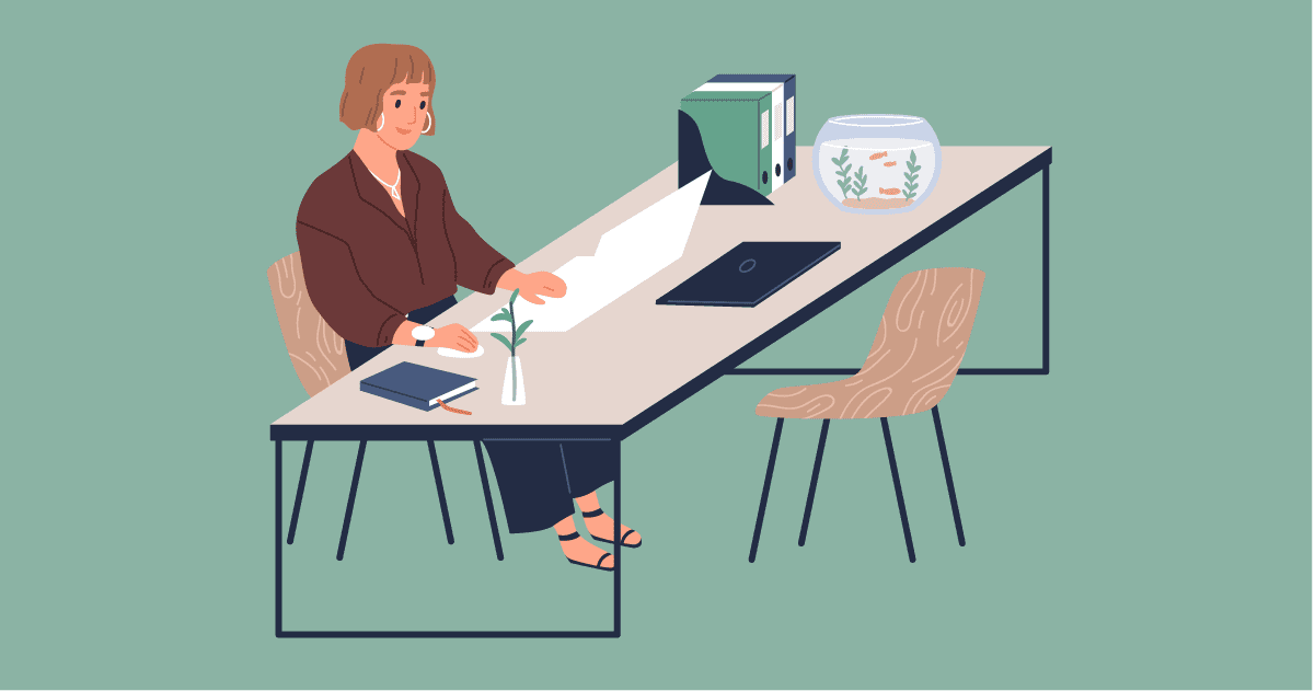 Cartoon of person sitting at a desk