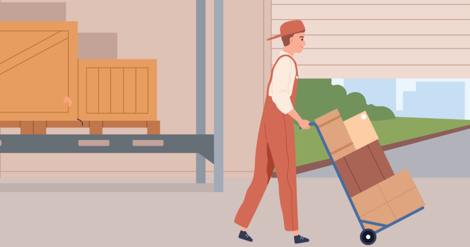 Drawing of man moving boxes in warehouse