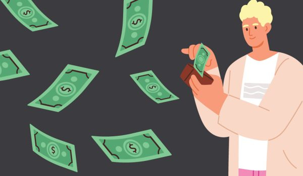 Illustration of man catching flying money