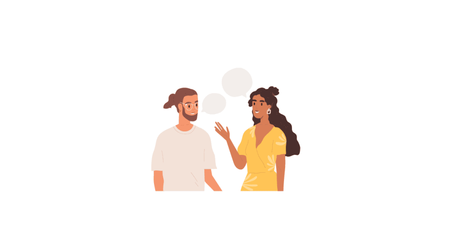 Cartoon of two people talking to each other.