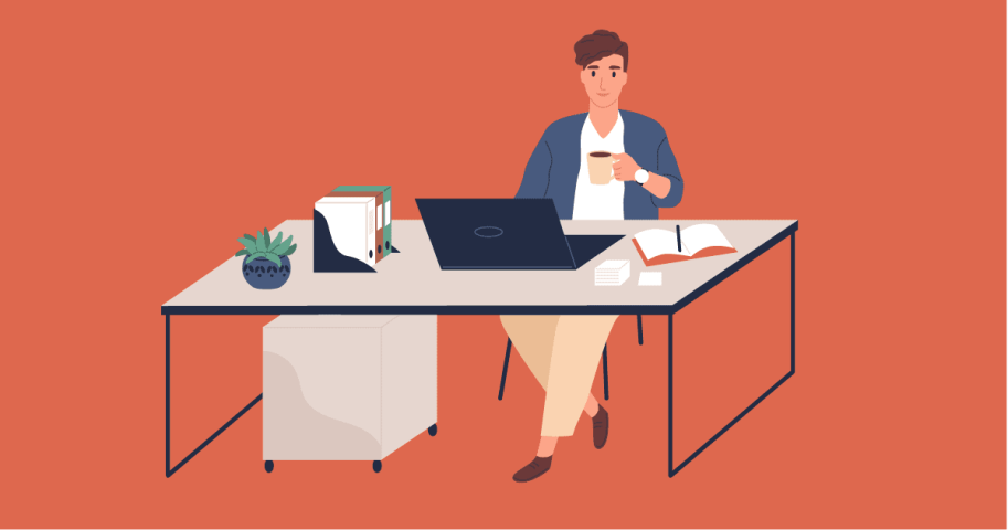 Cartoon of person sitting at desk