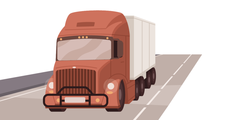 Cartoon of semi-truck on road